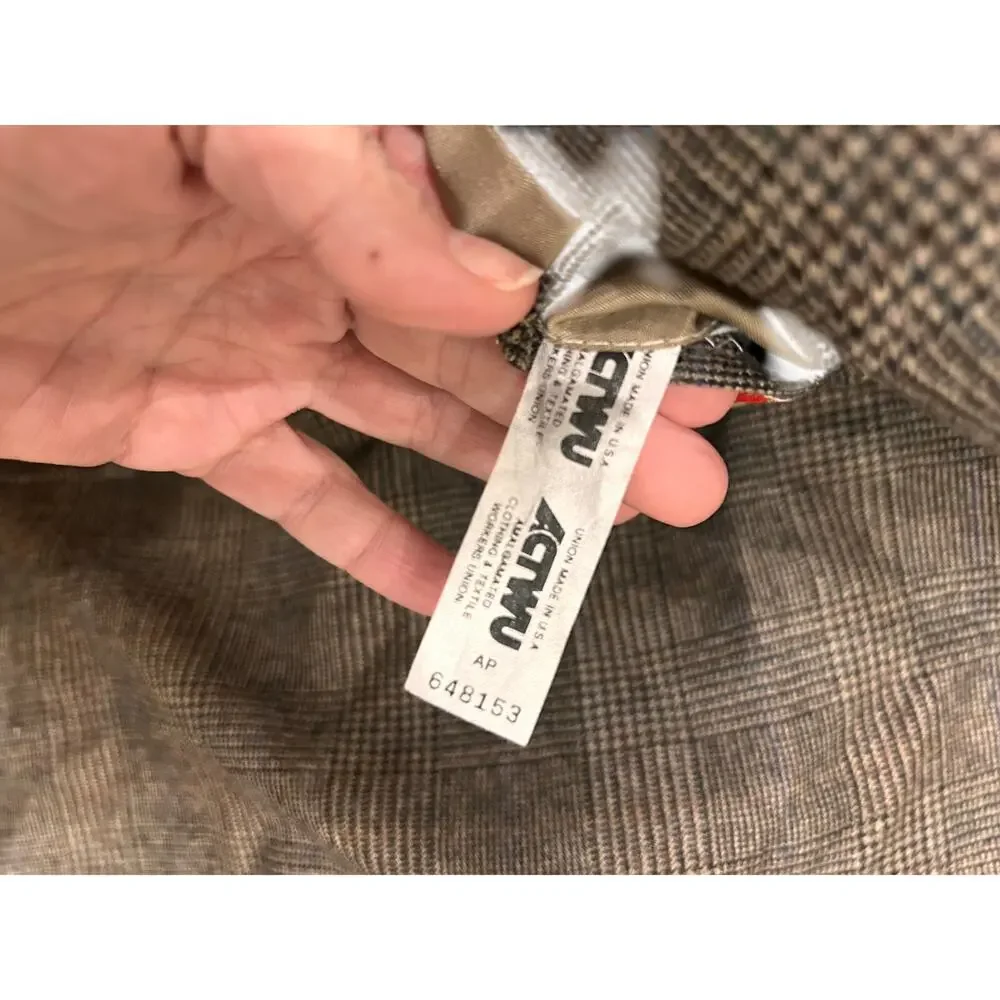 Vintage 100% Wool Glen Plaid Suit Brown Union Made USA Jacket Trousers